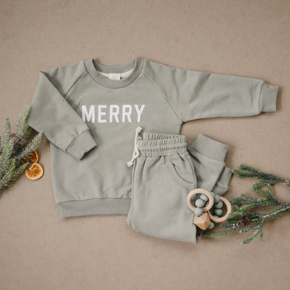 Merry Organic Cotton 2pc Outfit Christmas Baby Toddler Set: 0-3 months