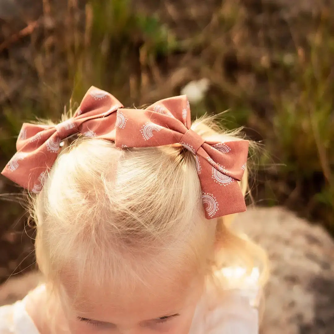 Gold & Lavender Flowers Fall Pinwheel Hair Bow: Nylon Headband