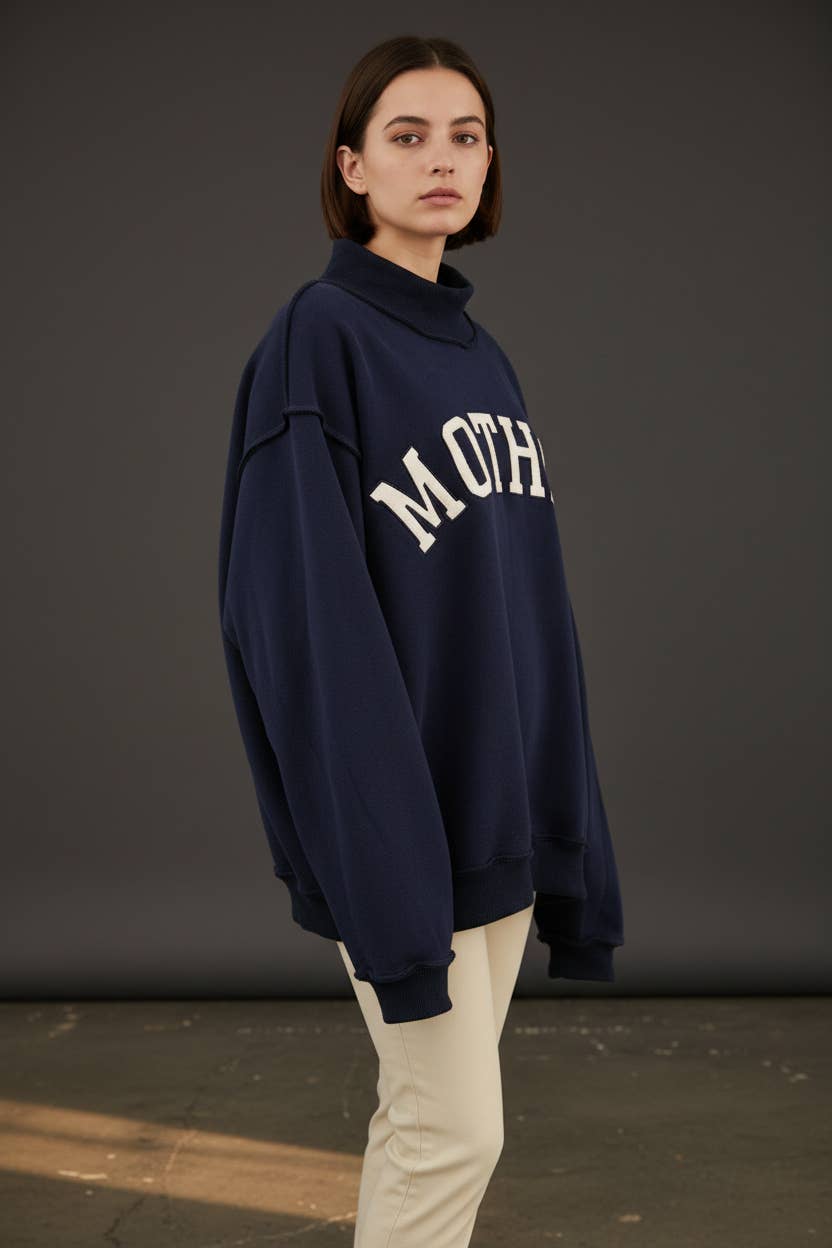 MOTHER Embroidered Mock Neck Sweatshirt
