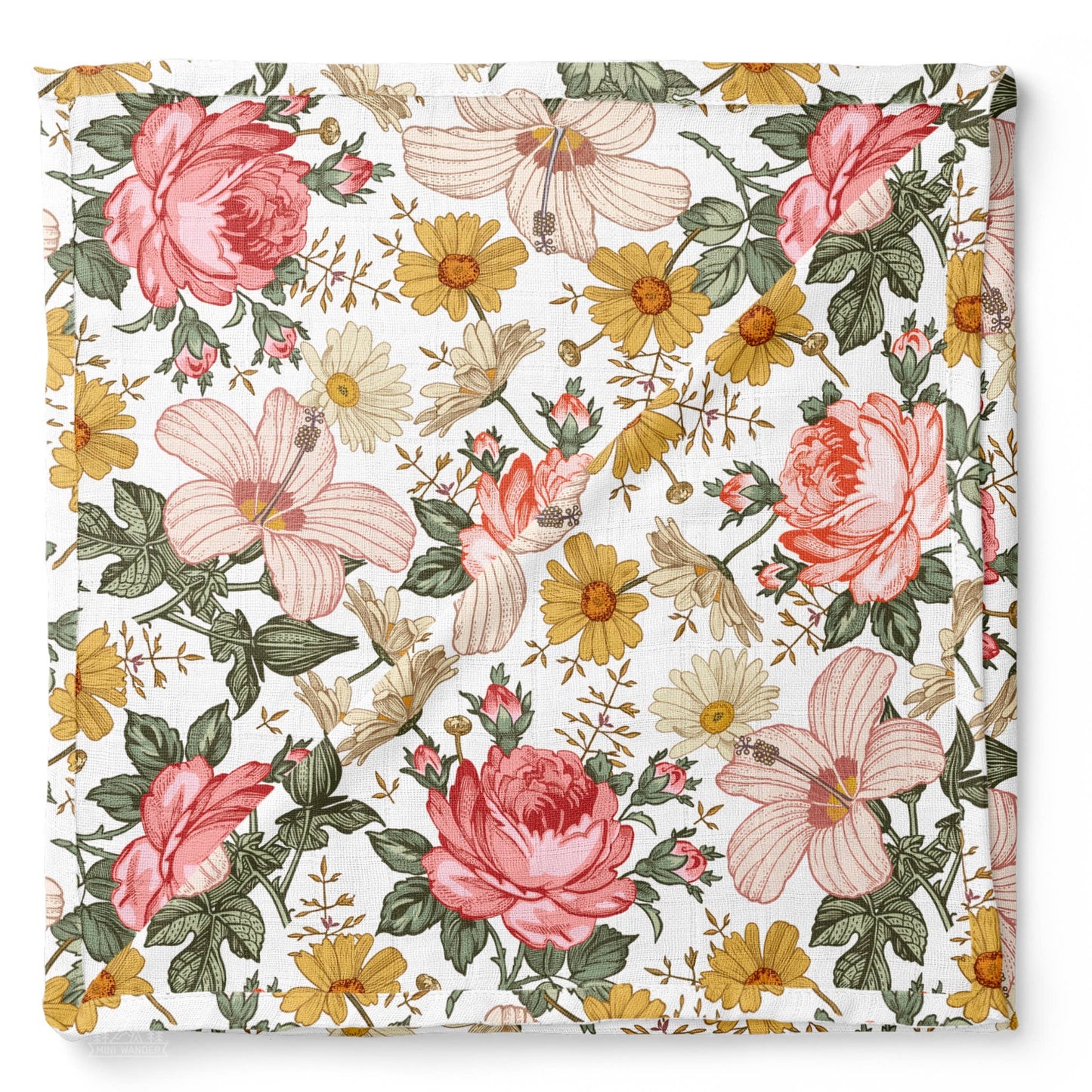 Garden Floral White Muslin Swaddle