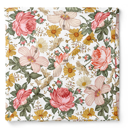 Garden Floral White Muslin Swaddle