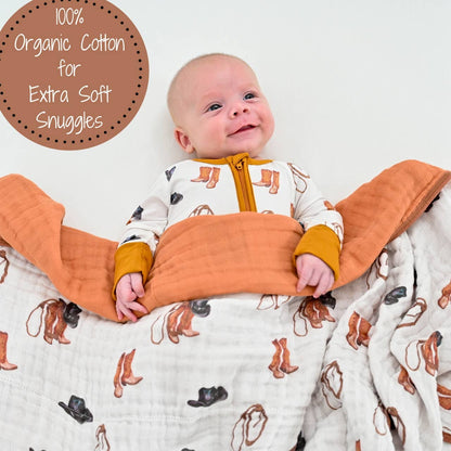 Life Is Better In Boots Western Baby Toddler Muslin Blanket