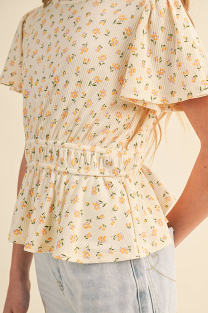 TWEEN KIDS GIRLS ROUND NECK FLUTTER SLV PEPLUM TOP