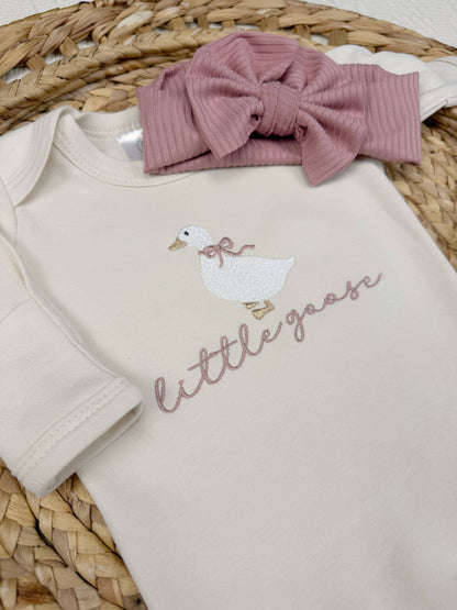 Little goose baby outfit | baby girl footie with goose romper