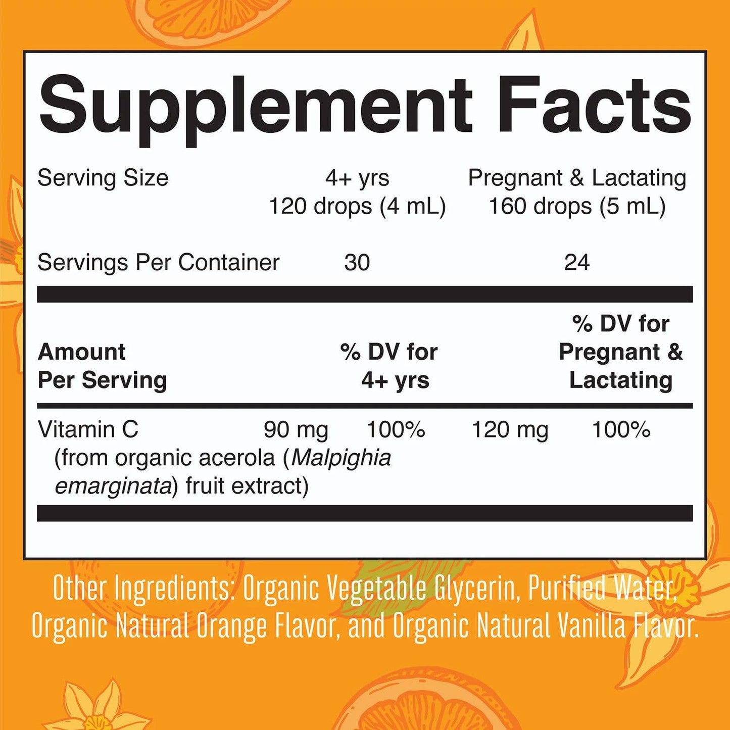 Organic Orange Vanilla Vitamin C Liquid Drop| Vegan, Non GMO