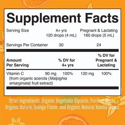 Organic Orange Vanilla Vitamin C Liquid Drop| Vegan, Non GMO