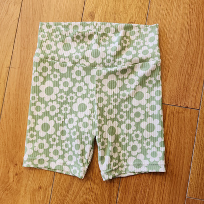 Green Flower Biker Shorts