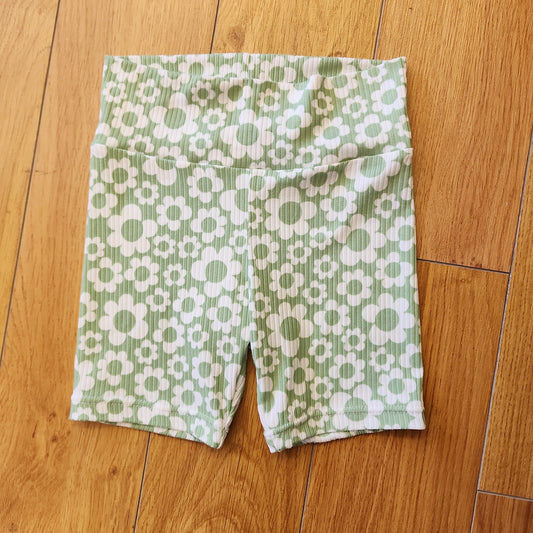 Green Flower Biker Shorts