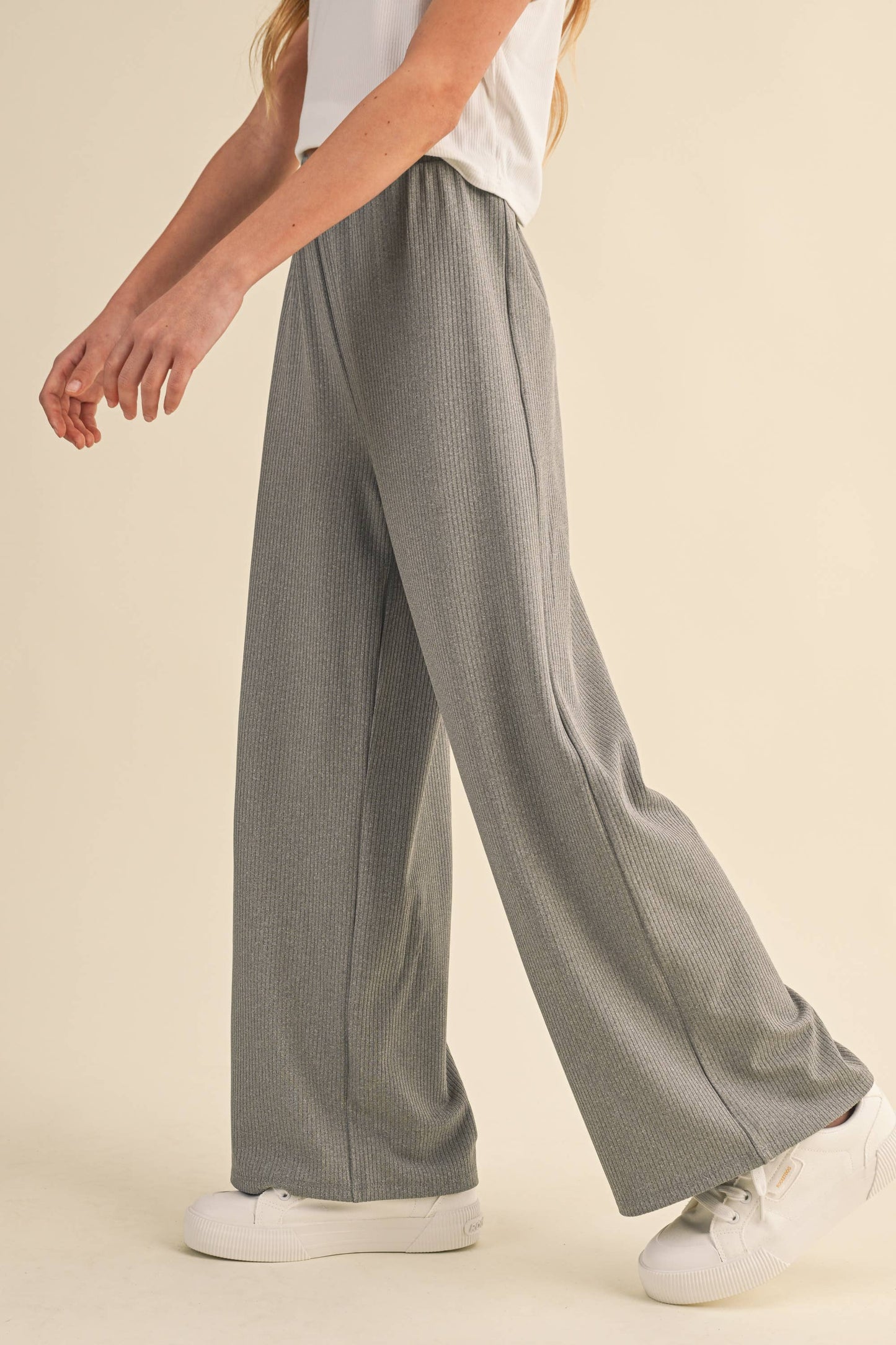 TWEEN KIDS GIRLS WIDE LEG PULL ON RIB KNIT PANTS
