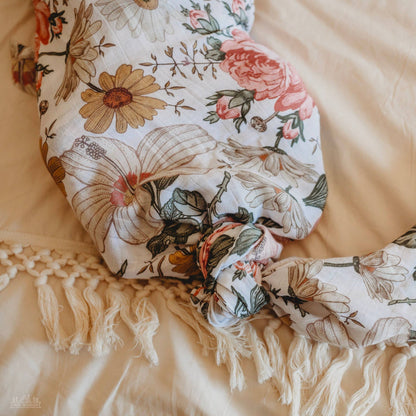Garden Floral White Muslin Swaddle