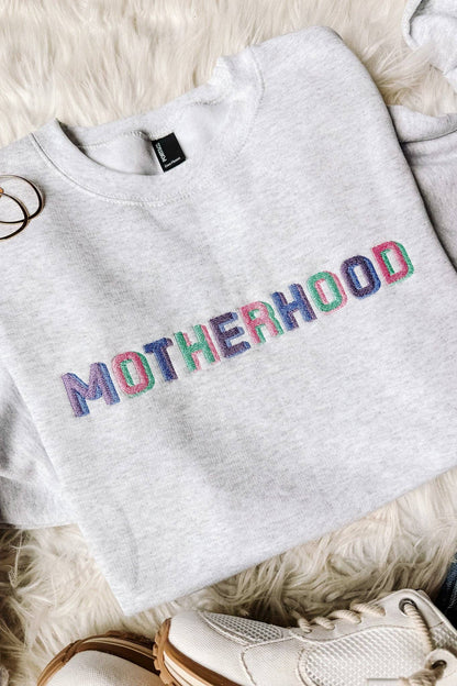 Block Letter Motherhood Crewneck Sweatshirt - Ash Grey