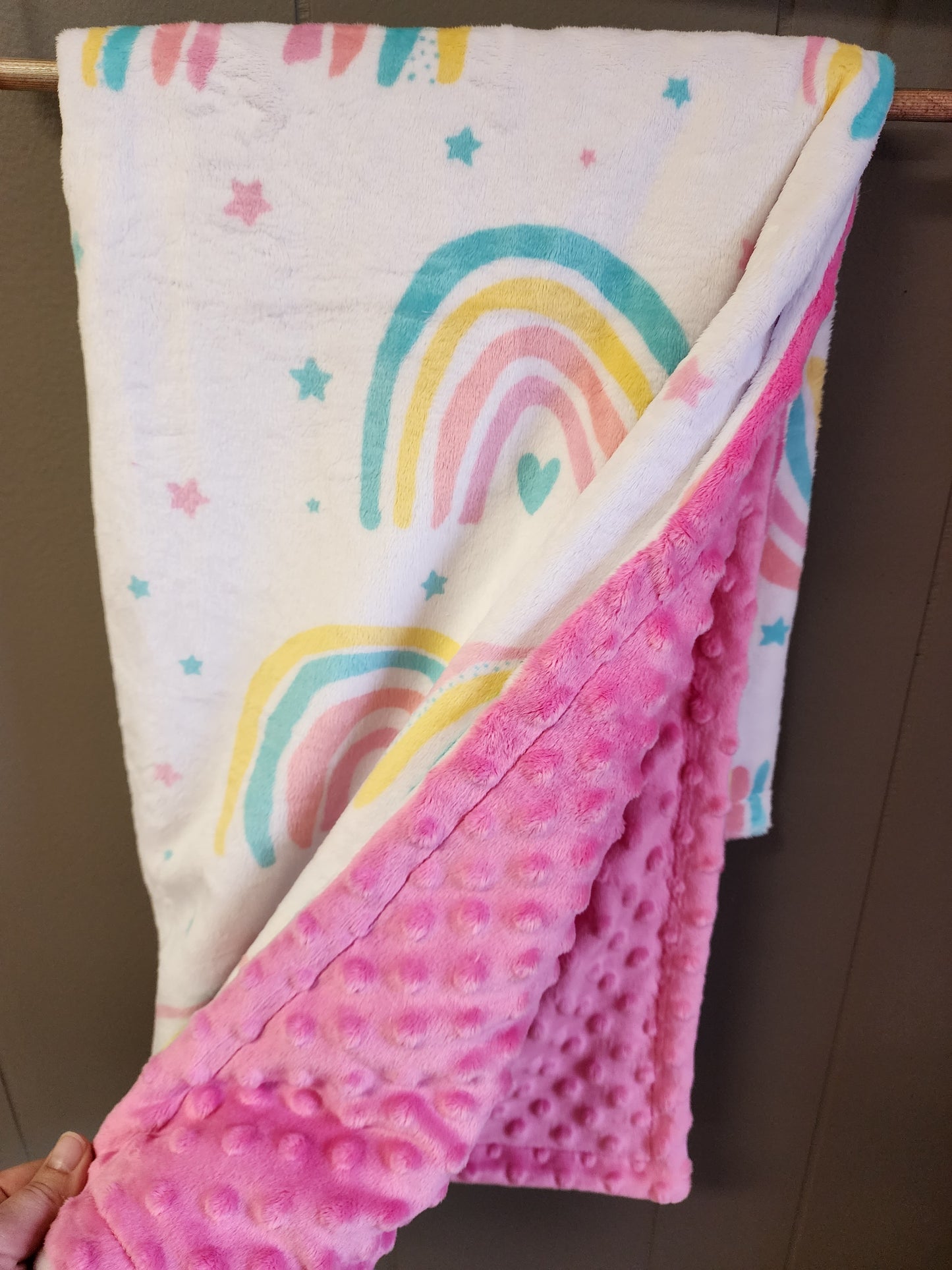 Rainbow Minky Blanket, snuggle baby