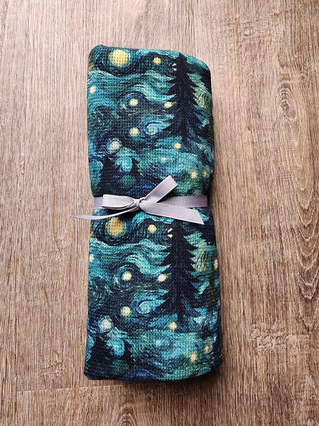 Moon and Tree Waffle Knit Swaddle Blanket