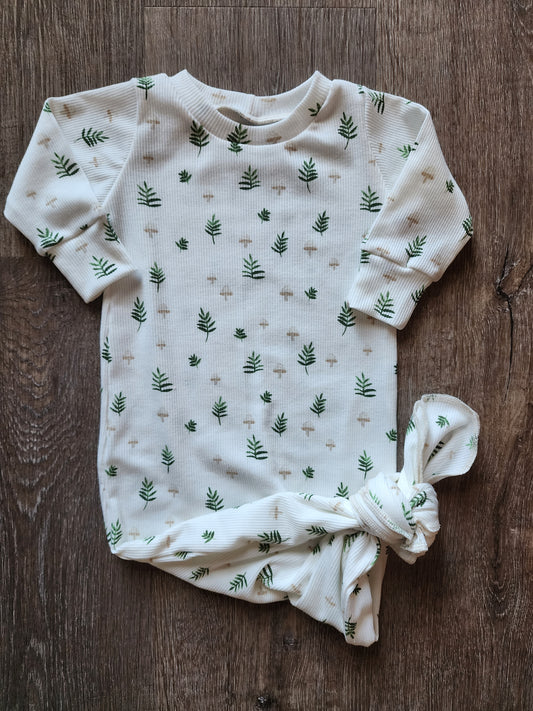 Mushroom Ribbed Knit Handmade Knotted Baby Gown