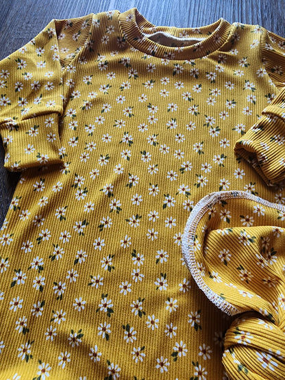 Gold Floral Ribbed Knit Handmade Knotted Baby Gown