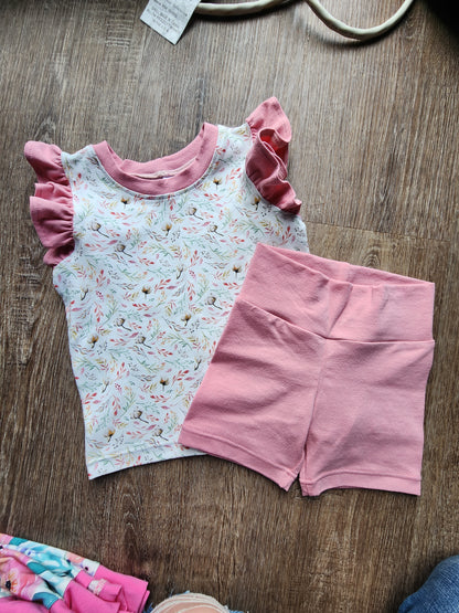 Floral Flutter Sleeve Tee and Shorts Set