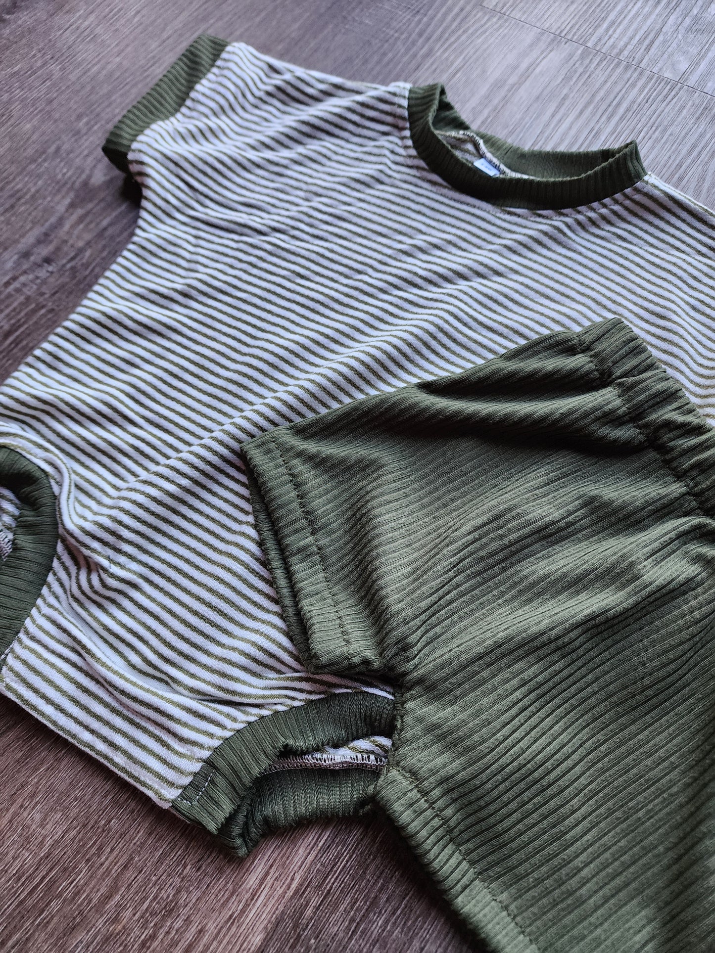 Green Strip Ribbed Knit Set/Tee