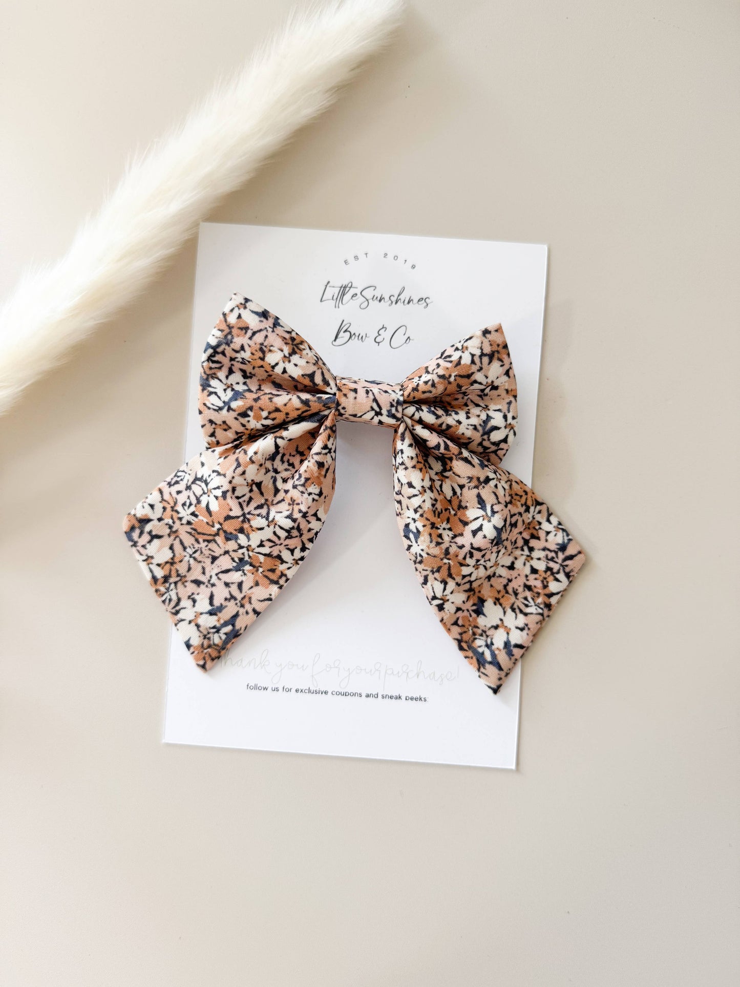 Cream & Tan Flowers Sailor Hair Bow : Large