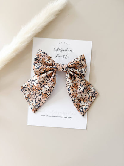 Cream & Tan Flowers Sailor Hair Bow : Large