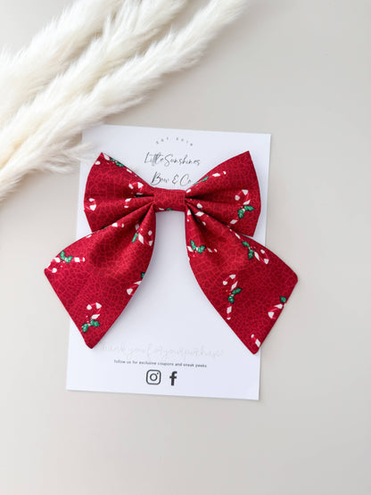 Red Candy Canes Christmas Sailor Bow: Small Sailor Bow