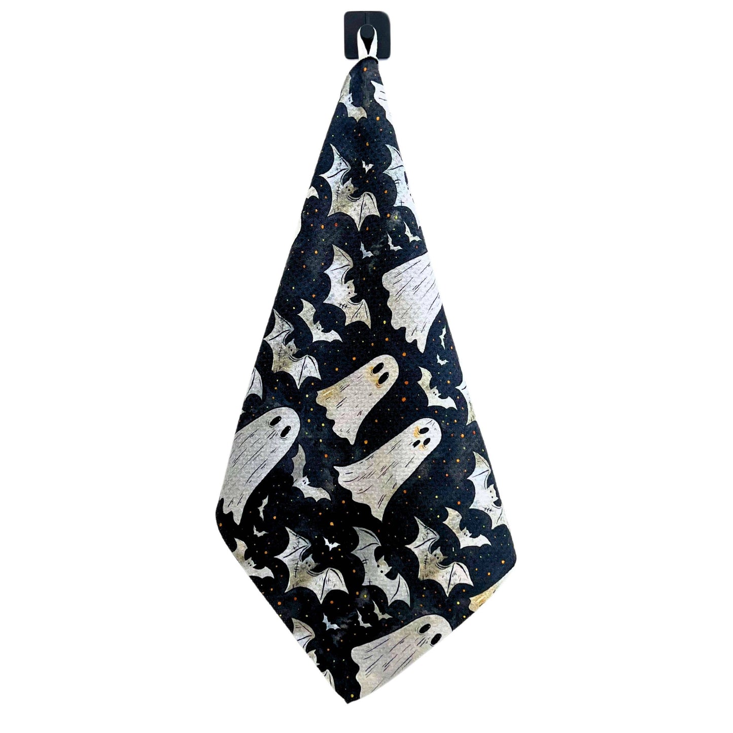 Halloween Ghost and Bat Waffle Tea Towel With Hanging Loop