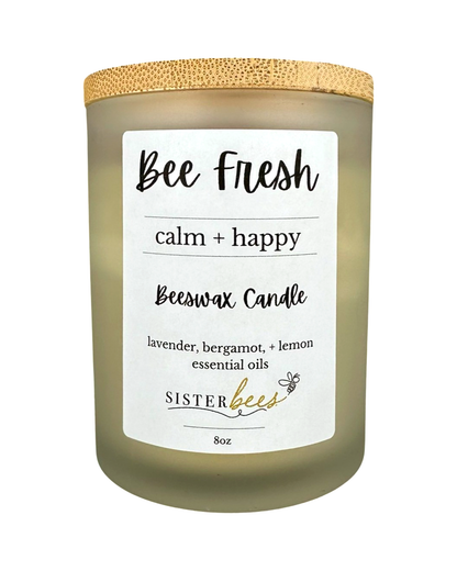 "Fresh Bee" Beeswax Candle - Calm + Happy - Glass + Bamboo