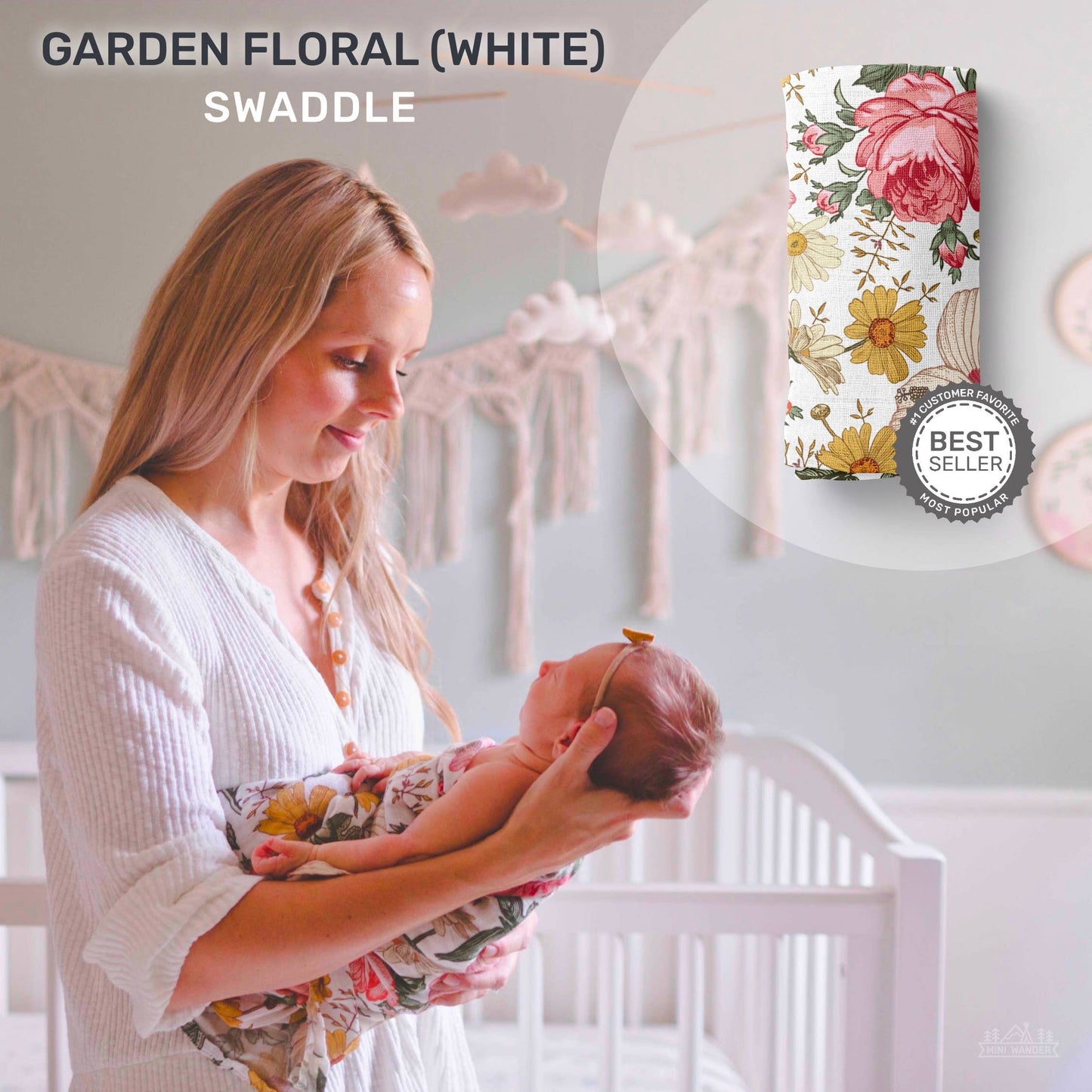 Garden Floral White Muslin Swaddle