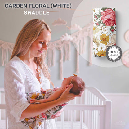 Garden Floral White Muslin Swaddle