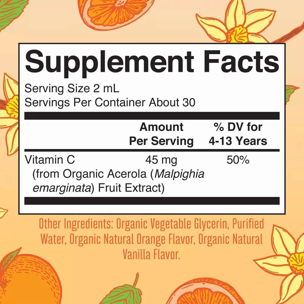 Vegan Organic Kids Vitamin C Drops, Orange Vanilla, Non-GMO
