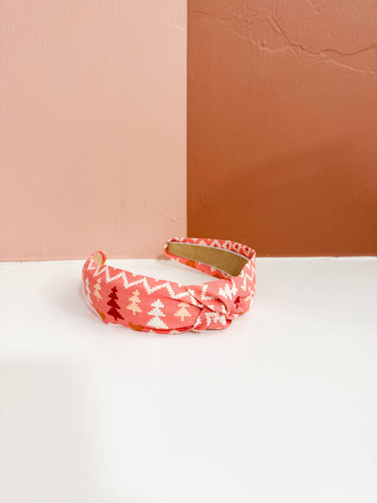 Pink Sweater Print Christmas Top Knot Headband