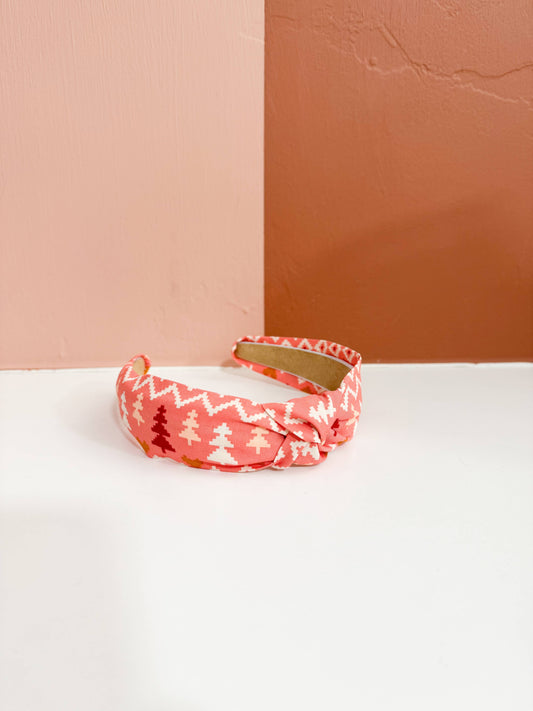 Pink Sweater Print Christmas Top Knot Headband