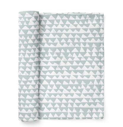Muslin Swaddle Baby Blanket - Mountains Swaddle: Ice Blue
