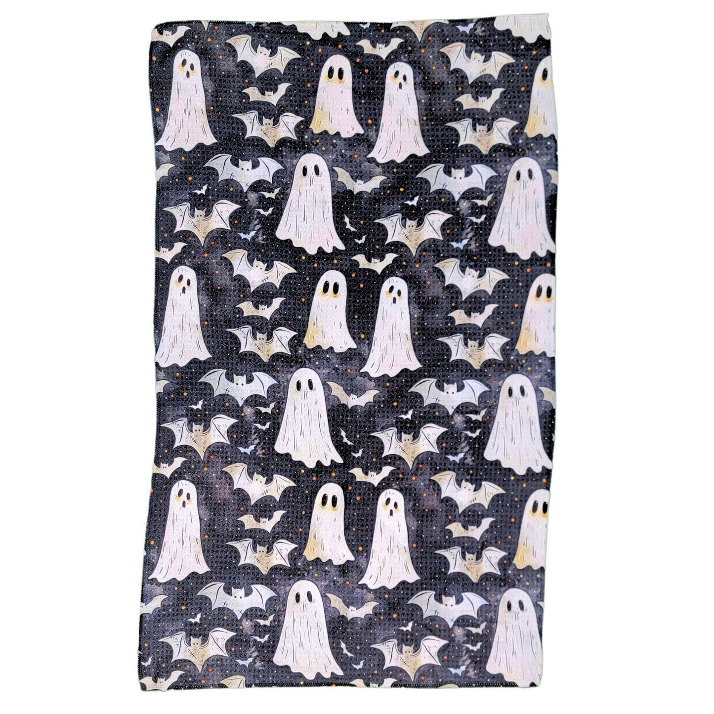 Halloween Ghost and Bat Waffle Tea Towel With Hanging Loop