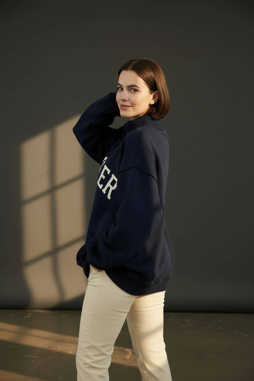 MOTHER Embroidered Mock Neck Sweatshirt