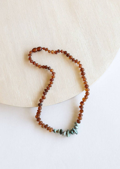 Raw Cognac Baltic Amber + Raw Turquoise Jasper || Necklace: