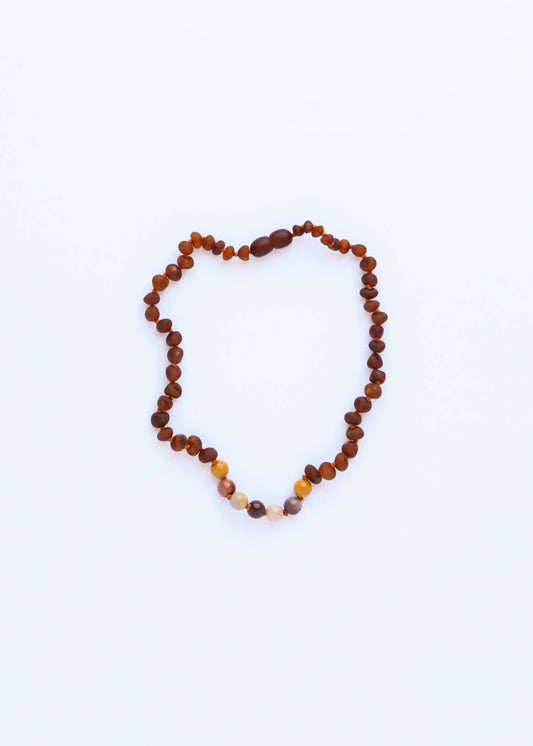 Raw Cognac Baltic Amber + Mookaite Jasper || Necklace