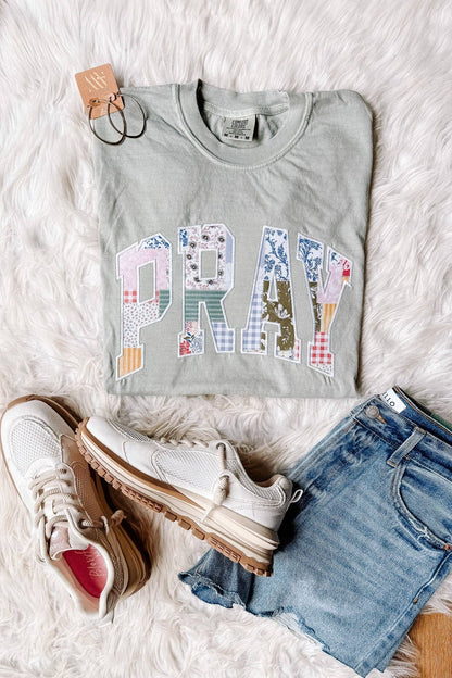PRAY Patchwork Appliqué Graphic - Bay T Shirt