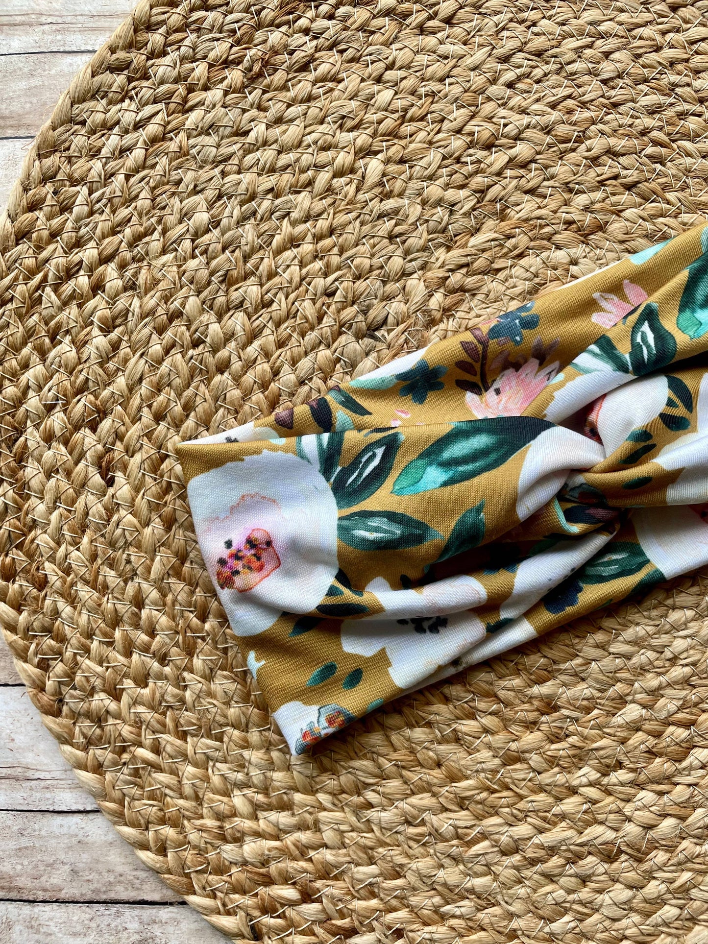 Mustard Large Floral Knit Twist Headband