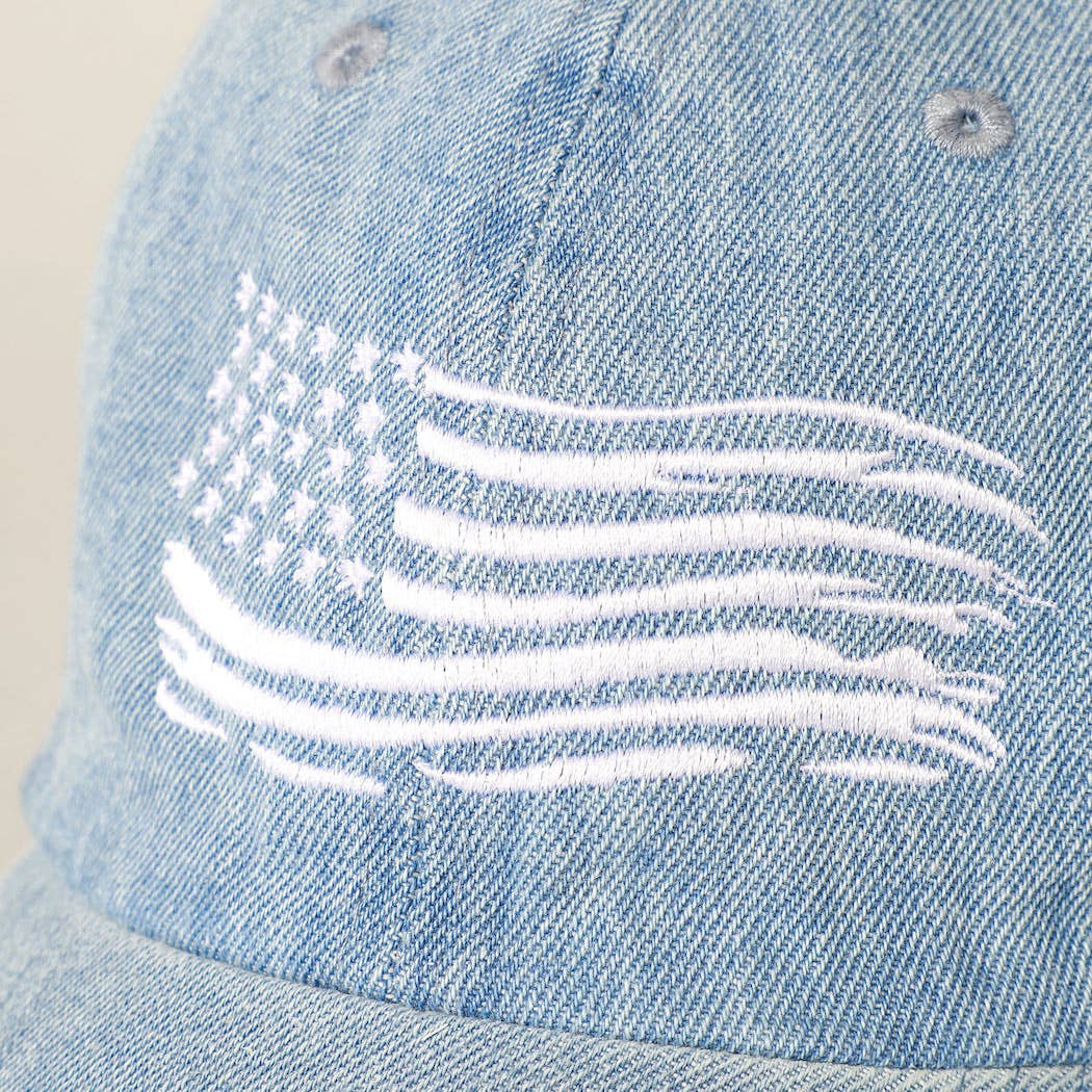 USA Flag Embroidered Denim Cotton Baseball Cap: ONE SIZE / LT BLUE