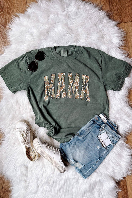 Camo Mama Graphic Tee - Multiple Colors: Moss