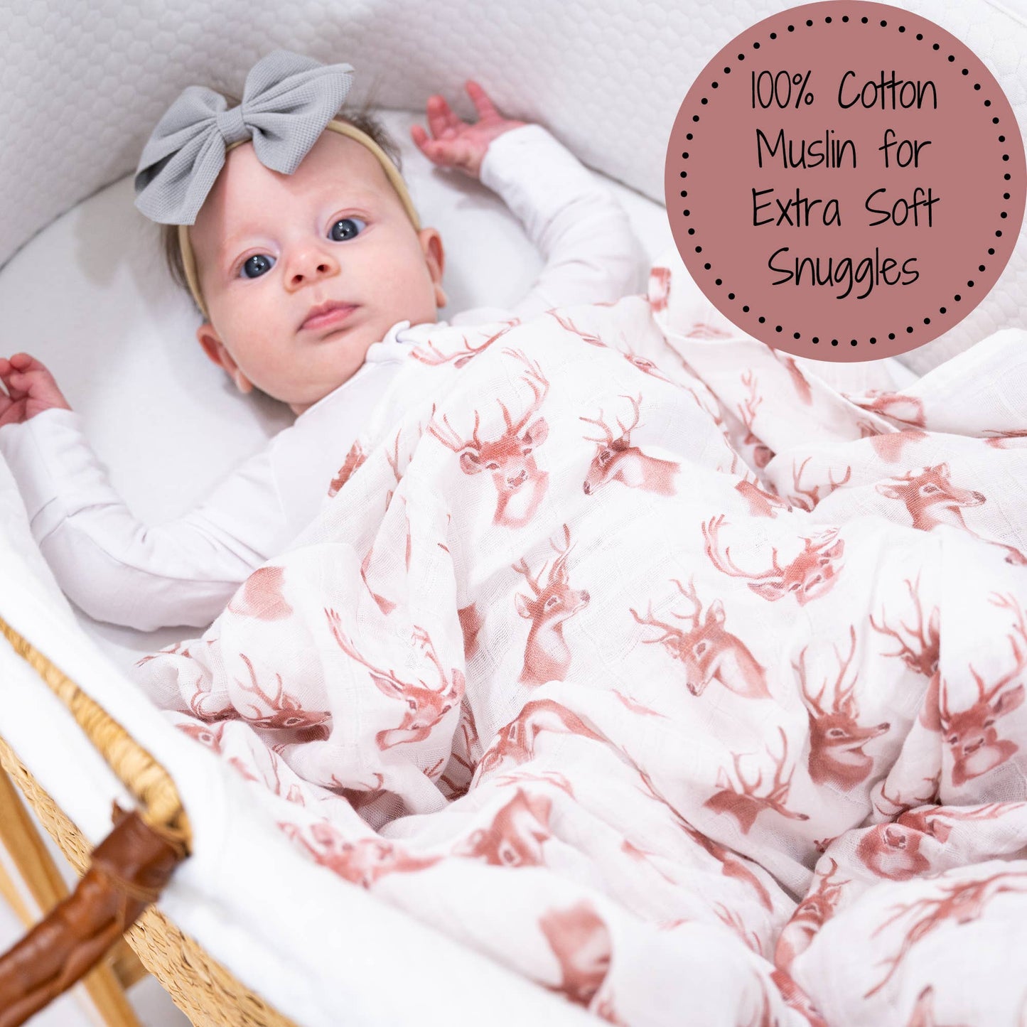 Oh Deer Baby 100% Cotton Muslin Swaddle Blanket 47"x47"