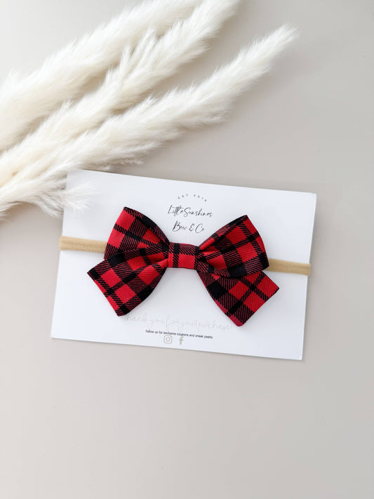 Black & Red Plaid Christmas Pinwheel Hair Bow : Nylon Headband