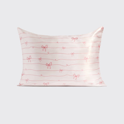Holiday Satin Pillowcase in Striped Bows
