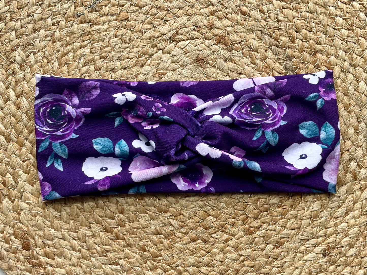 Royal Purple Floral Knit Twist Headband