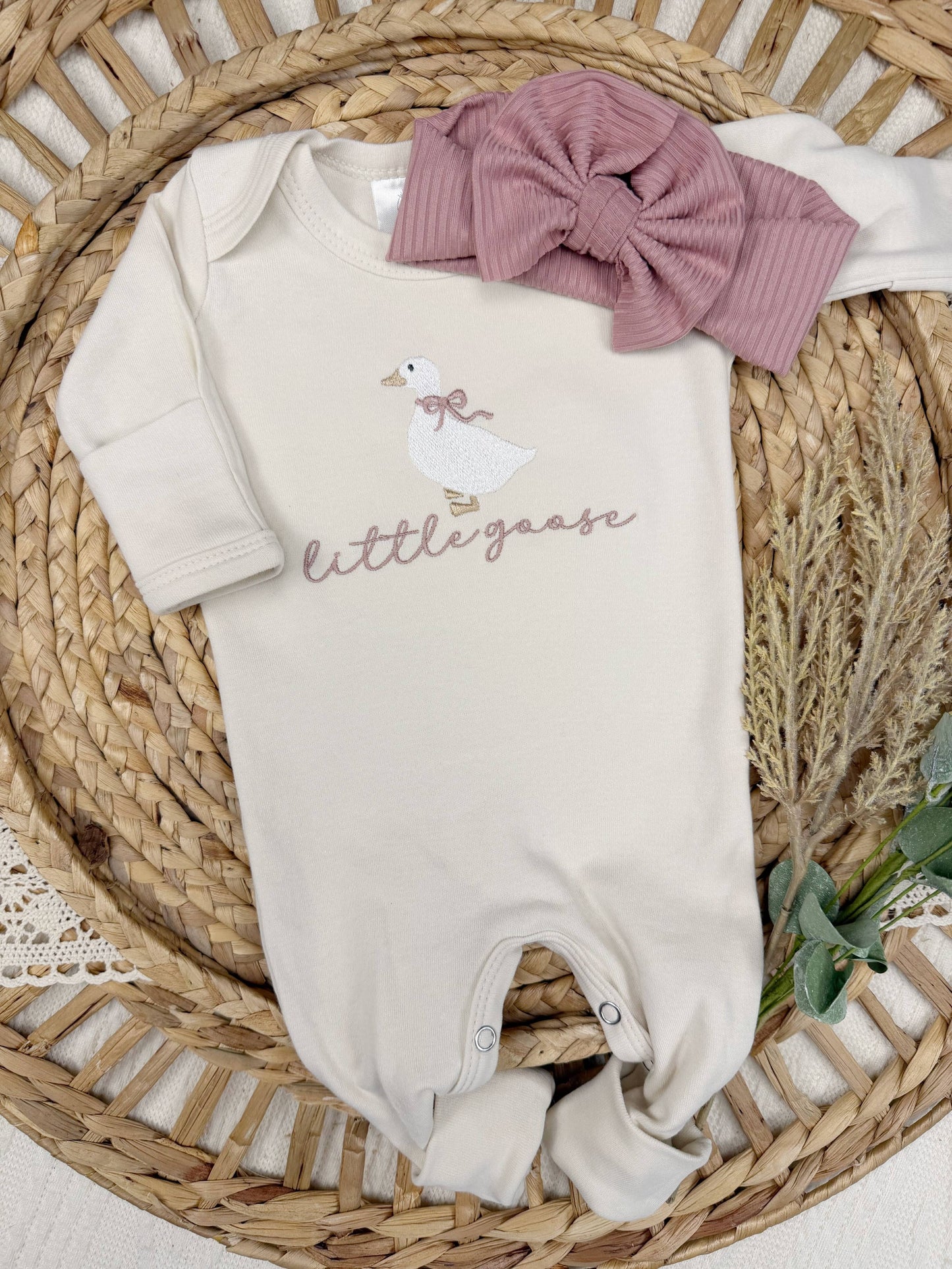Little goose baby outfit | baby girl footie with goose romper
