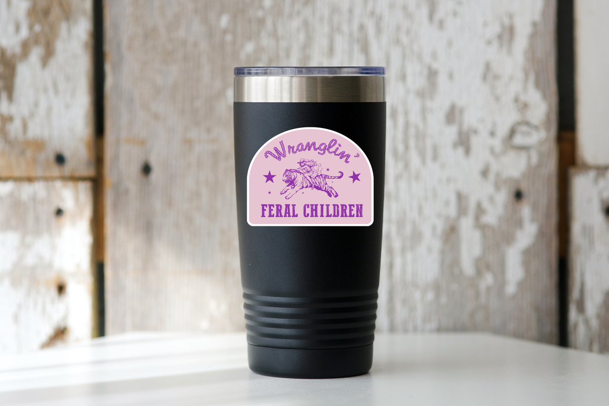 Wranglin' Feral Children Sticker - cowgirl, tiger, mom, kids