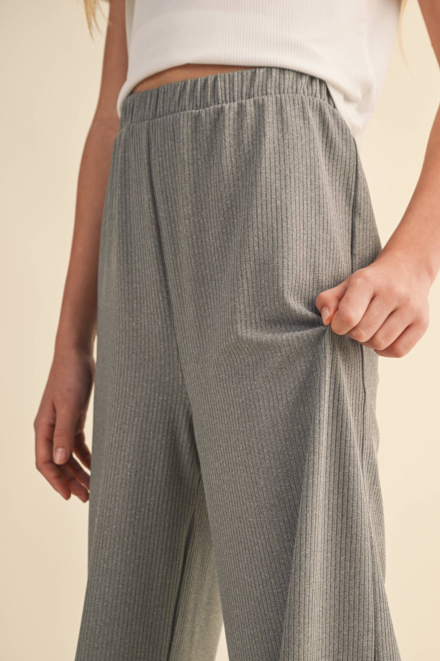 TWEEN KIDS GIRLS WIDE LEG PULL ON RIB KNIT PANTS