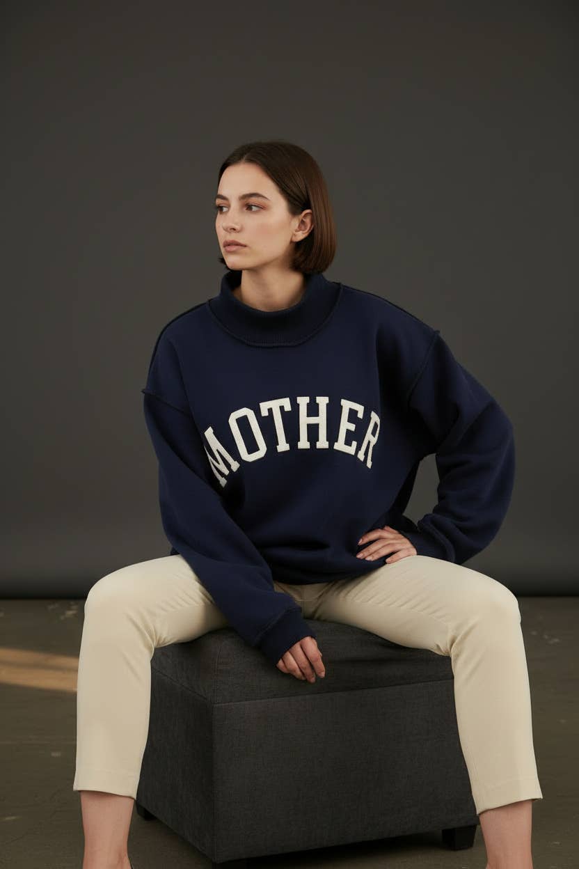 MOTHER Embroidered Mock Neck Sweatshirt