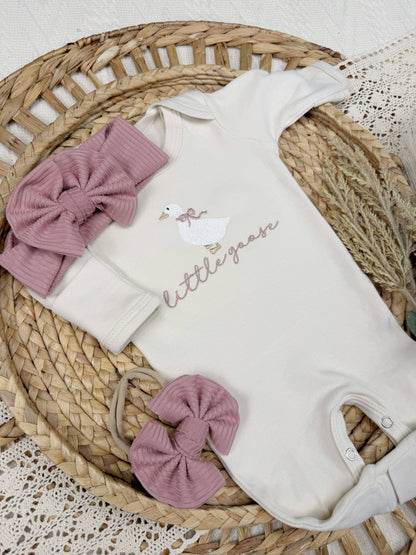 Little goose baby outfit | baby girl footie with goose romper