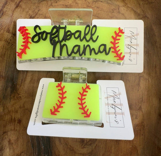 Softball Mama hair clip: 4inch